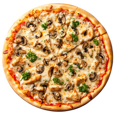 Delicious Chicken Mushroom Pizza Gourmet Pizza Recipe Food Photography Restaurant Menu Italian Cuisine Pizza Toppings isolated on transparent background