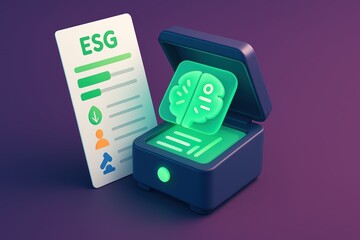 Environmental, Social, and Governance Concept with Innovative Digital Brain in Stylish Box