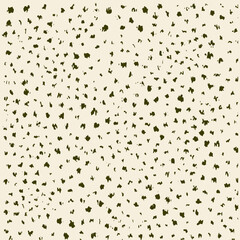 A seamless pattern of small, dark green botanical shapes scattered across a light beige background.