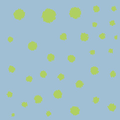 Light blue background with scattered, varying-sized green splotches creating a playful, abstract pattern.