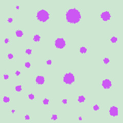 Purple splotches of varying sizes scattered on a light green background, creating a playful and whimsical pattern.
