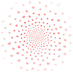 A swirling pattern of pink hearts on a white background, creating a whimsical, romantic design.