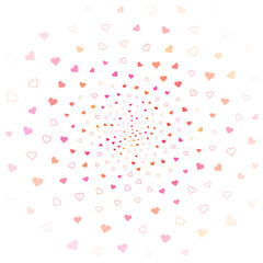 A swirling pattern of small hearts in pastel shades of pink and peach, creating a cheerful and whimsical visual effect.