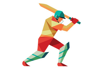 Fototapeta premium Cricket Player Batting Polygonal Vector Art Low Poly Geometric Style Icon Illustration