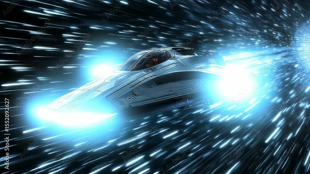 Poster hyperdrive space design: illustrates a futuristic space design with hyperdrive effects, focusing on 