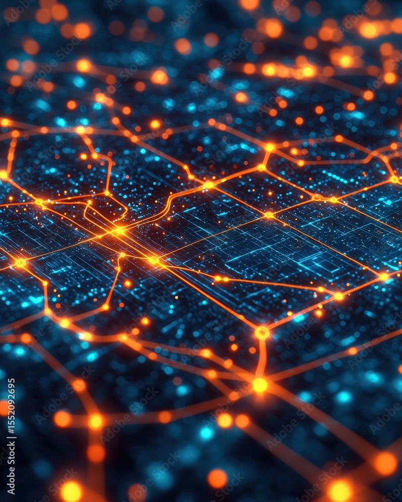 Aufkleber futuristic digital network with glowing connections and data points