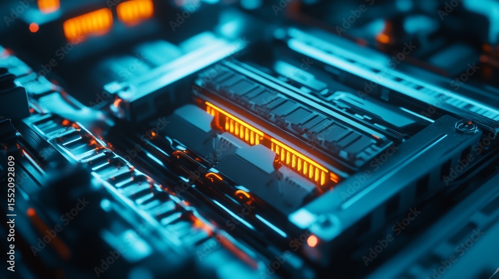 Poster exploring the inner workings of a lithium-ion battery closeup view technology environment detailed c