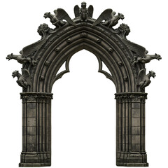 Gothic Archway Architectural Stonework with Gargoyles on transparent background