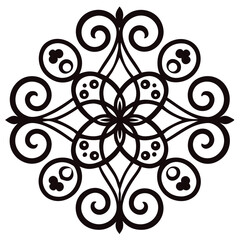 Abstract black and white vintage floral vector ornament featuring a swirling leaf and flower pattern for decorative illustration