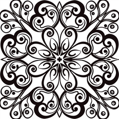 Black and white seamless floral pattern vector design with vintage ornate leaf and swirl illustration for textile decor and wallpaper