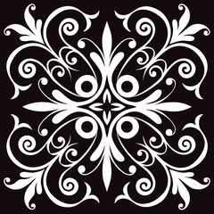 Abstract seamless black and white floral pattern with decorative vintage flower and leaf elements