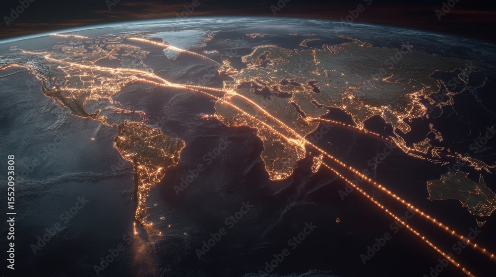 Poster analyzing global supply chains world map conceptual image digital environment aerial view supply cha