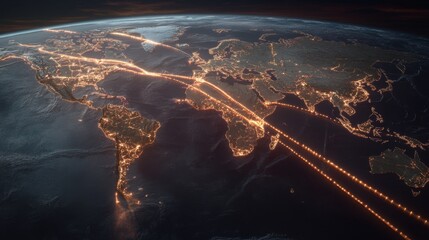Analyzing global supply chains world map conceptual image digital environment aerial view supply chain dynamics