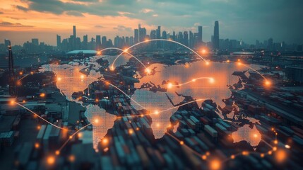 Visualizing global supply chains a dynamic conceptual photo of international trade urban landscape and digital connectivity