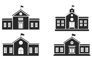 Fototapeta premium Education institute school building silhouette black vector icons set