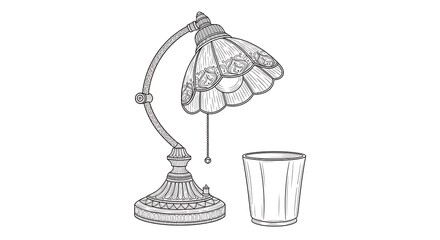 Vintage Style Desk Lamp Drawing with Empty Glass
