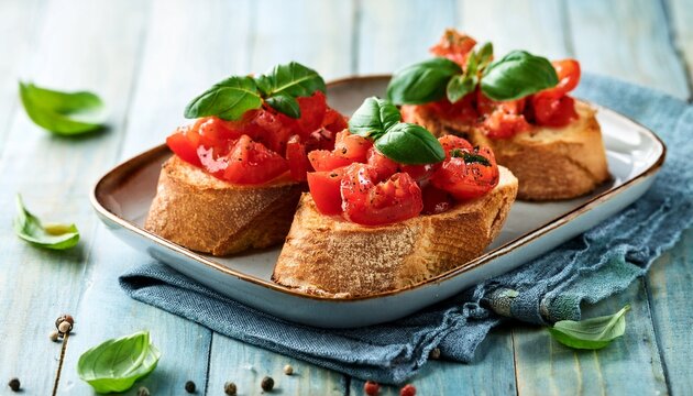 bruscheta antipasti typical italian with tomato basil and toast