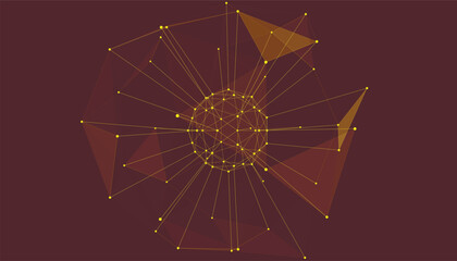 Abstract wireframe 3D sphere made of neon dots and lines. Global network connection. Abstract atom. Physics and science concept. Vector editable illustration of technology, science.