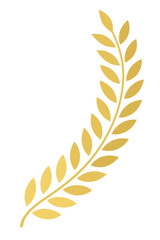 Golden laurel branch illustration in flat style, white background, symbol of prestige and excellence