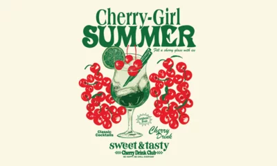 Selbstklebende Fototapeten Summer print. Sweet cherry artwork. Cherry juice print. Cherry love. Organic food artwork for for t-shirt. © riaz