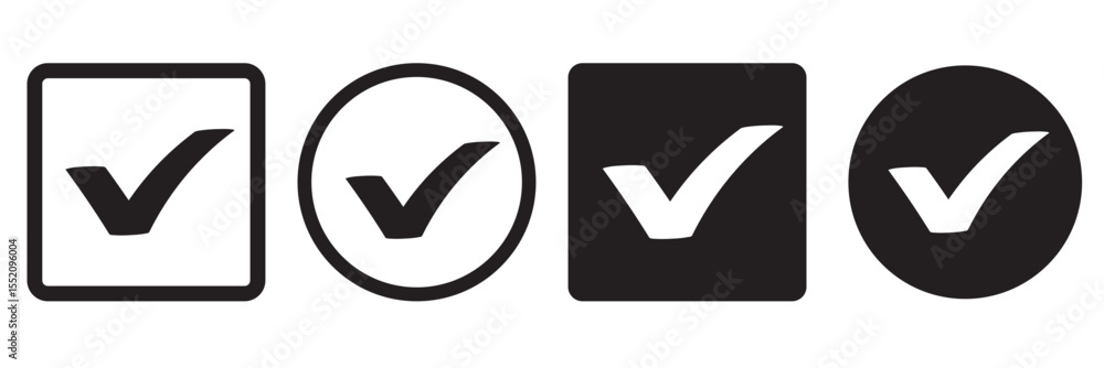 Poster check box icon with correct, accept checkmark icons tick box checked. approve symbol. check mark ico