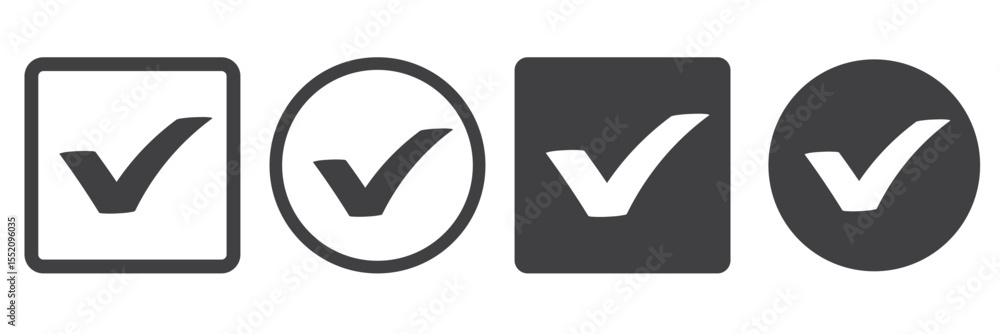 Poster check box icon with correct, accept checkmark icons tick box checked. approve symbol. check mark ico