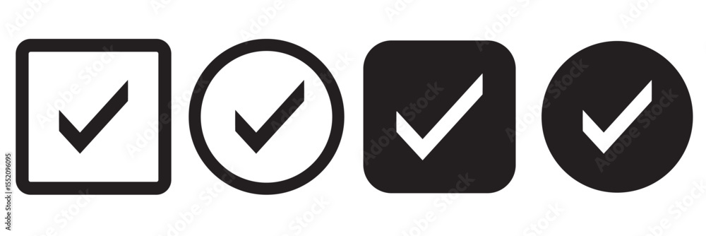 Poster check box icon with correct, accept checkmark icons tick box checked. approve symbol. check mark ico