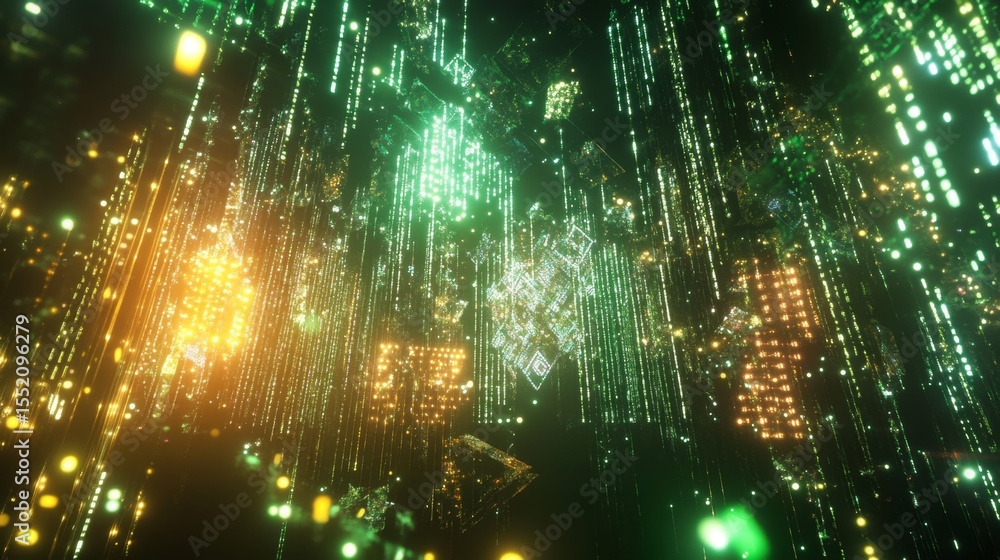 Poster exploring the glowing binary code universe a cybernetic adventure in digital realms