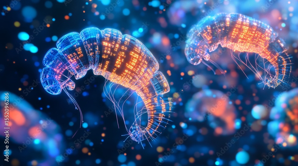 Poster floating holographic shapes illuminate the cyberspace world an immersive digital experience in a vir