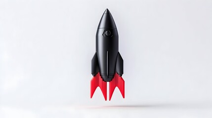 Black rocket launching, white background, startup concept