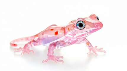 Naklejka premium Vibrant pink crystal frog sculpture with intricate details and sparkling eyes, showcasing artistic craftsmanship and creativity