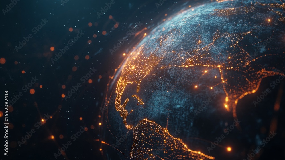 Poster illuminated globe with glowing pathways global perspective digital art futuristic environment intera