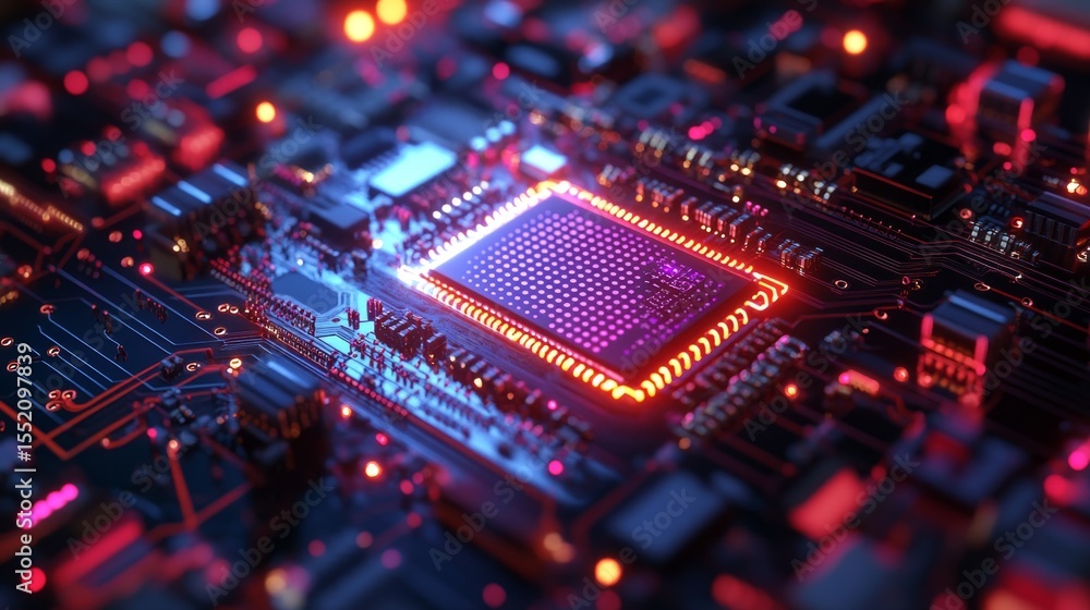 Poster exploring semiconductor nano circuit designs in technology labs a detailed image of advanced microel