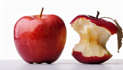 bitten red apple isolated on white background