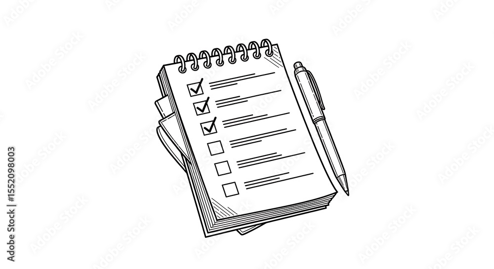 Poster sketch of notepad with checklist and pen for planning tasks