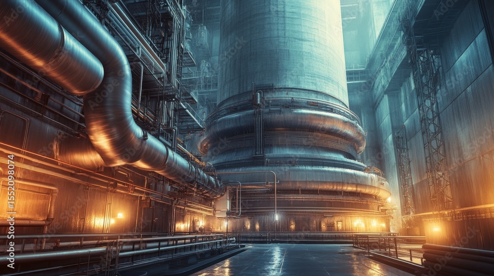 Poster exploring the nuclear reactor core a detailed view of advanced technology in industrial settings