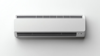 Wallmounted air conditioner with slim profile and vent fins, white background