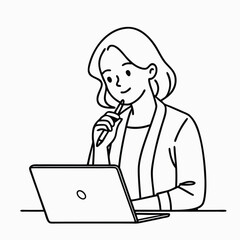 Linear shows a thoughtful woman viewing her laptop while holding a pen