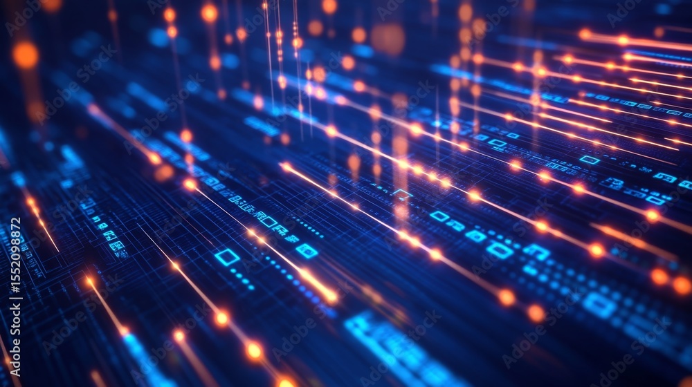Poster exploring the vibrant digital cyberspace neon glowing data streams in a futuristic environment