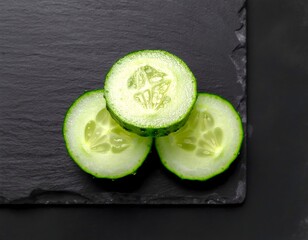 Cucumber Stack on a smooth, slate grey chopping board