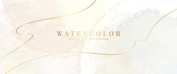 Vintage vector art background with isolated watercolor paint stains on old paper and gold lines. Hand drawn wallpaper design for invitation, cards, flyer, poster, banner, cover design, flyers, ads.	