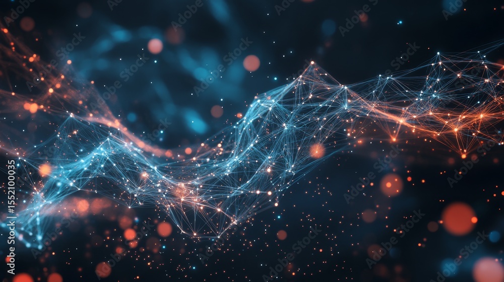 Poster visualizing digital medical innovations virtual environment abstract glowing patterns high-tech pers