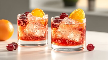 Cranberry orange cocktails kitchen counter sunset