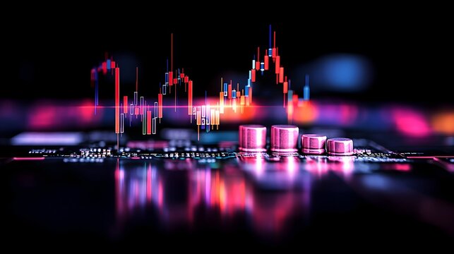 Cryptocurrency Market Graph on Circuit Board