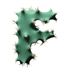 Creative Cactus-Inspired Letter F Design with Green Texture and Spikes