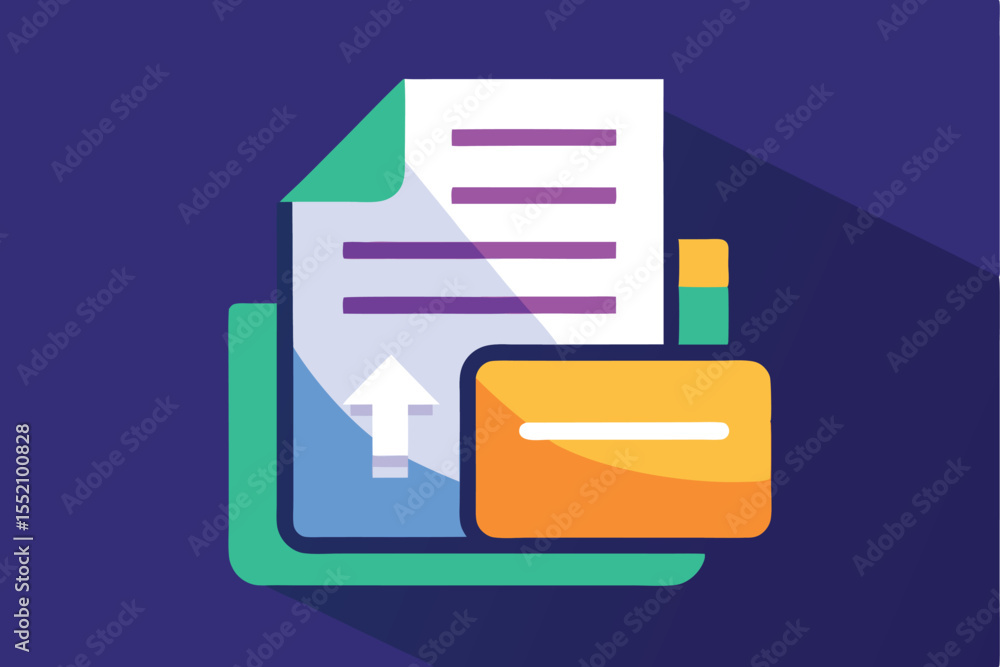 Poster uploading office file flat icon with gradient style illustrating modern digital document management 