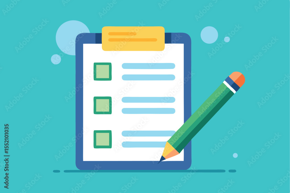 Poster questionnaire concept featuring checklist items and a pencil for completing answers during an assess