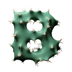 Abstract Green Cactus with Unique Shapes and Spikes on White Background