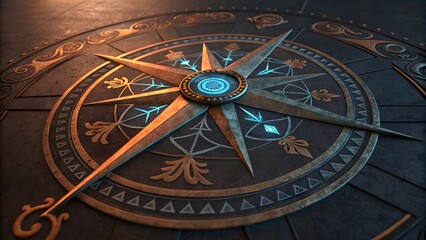 Fototapeta premium Ancient Mariner's Navigational Device With Ornate Design And Glowing Center