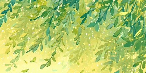 willow tree leaves in illustration anime style